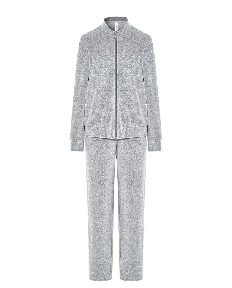 Pijama mujer abierto terciopelo gris con cremallera - Imagen 6