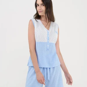 Pijama de mujer corto sin mangas plumeti cuadros