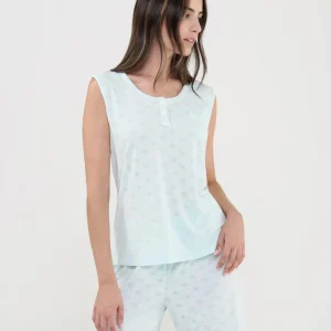 Pijama de mujer corto sin mangas verde estrellas