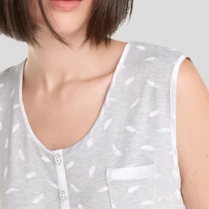 Pijama corto sin mangas verano mujer gris plumas
