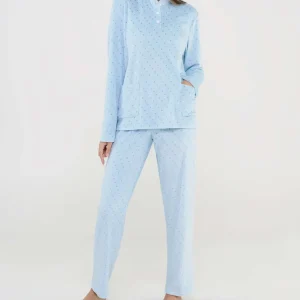 Pijama mujer estilo chandal celeste a topos