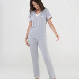 Pijama de mujer largo modal cuello pico raso
