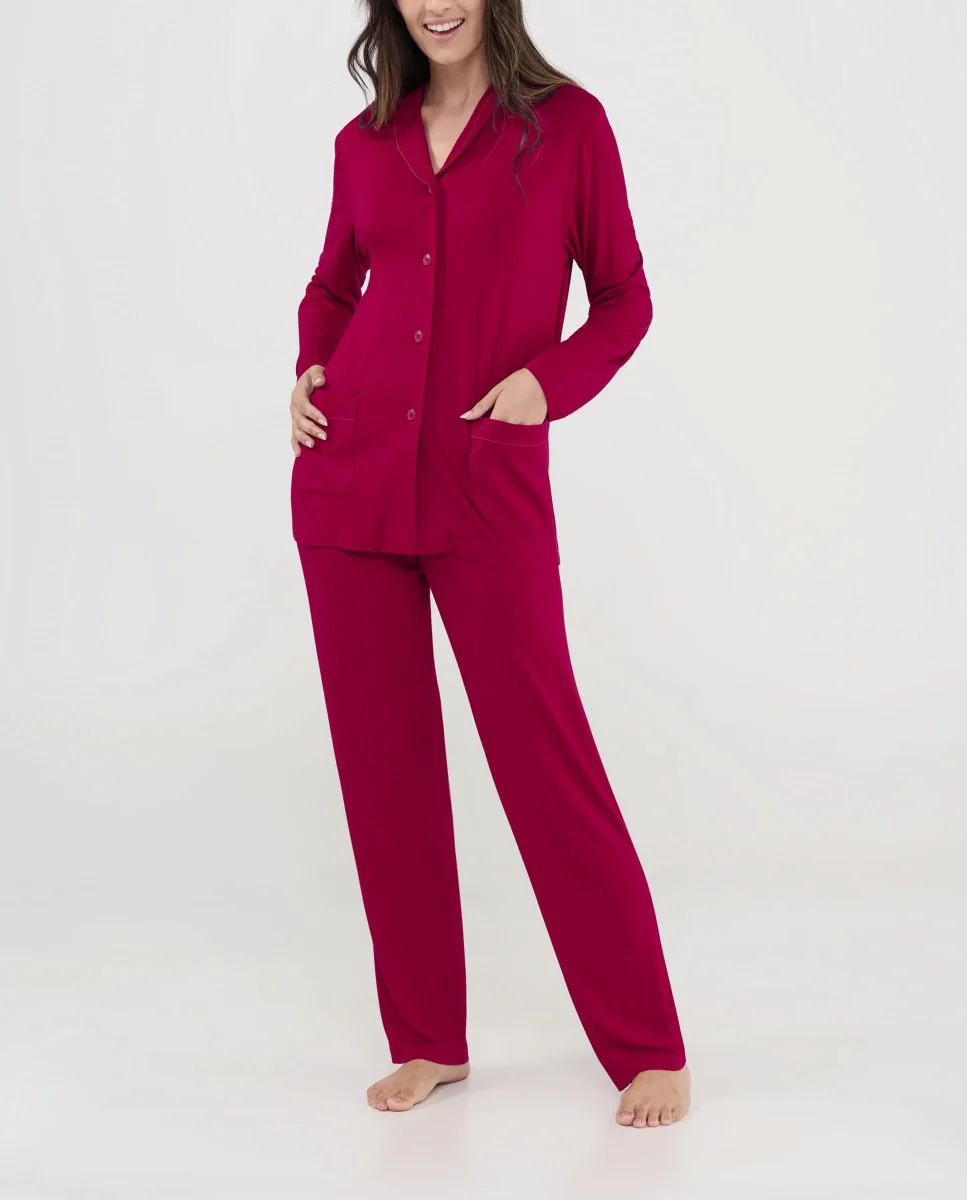 Pijama mujer largo modal granate - Imagen 3