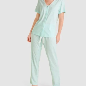 Pijama mujer largo verde estampado plata