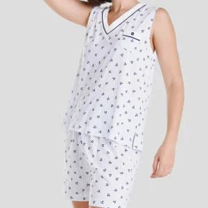 Pijama mujer corto verano sin mangas anclas