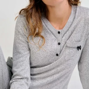 Pijama mujer vigoré gris cuello botones