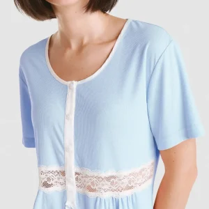 Pijama mujer largo canalé puntilla
