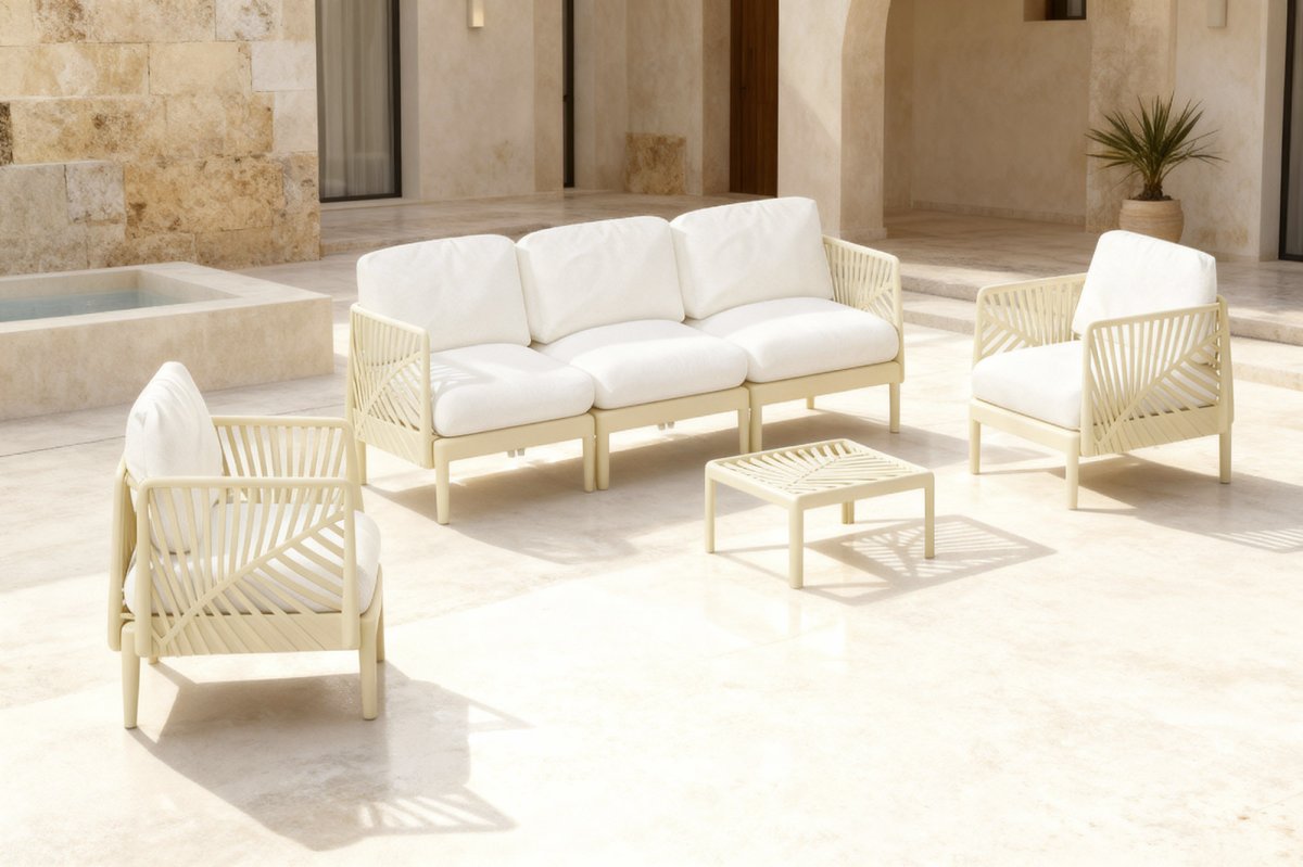 Set de Jardín Modular Hoja Crema Sofá y Mesa de Centro - Imagen 4