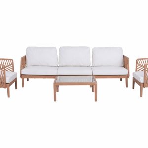 Set de Jardín Modular Terracota con Diseño de Hoja y Cojines Blancos