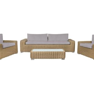Set de Jardín Moderno en Ratán Sintético Mocca y Poliéster Beige