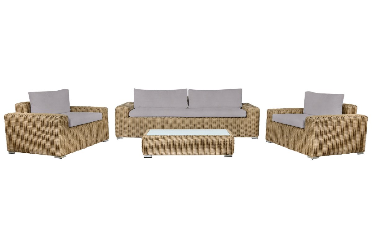 Set de Jardín Moderno en Ratán Sintético Mocca y Poliéster Beige
