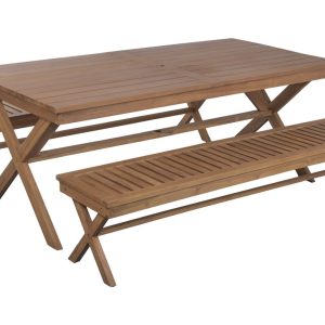 Conjunto mesa y bancos de Teca Maciza para exterior, 200 cm