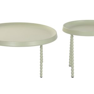 Set de 2 Mesas Auxiliares Redondas de Metal Verde Menta con Patas de Bolas