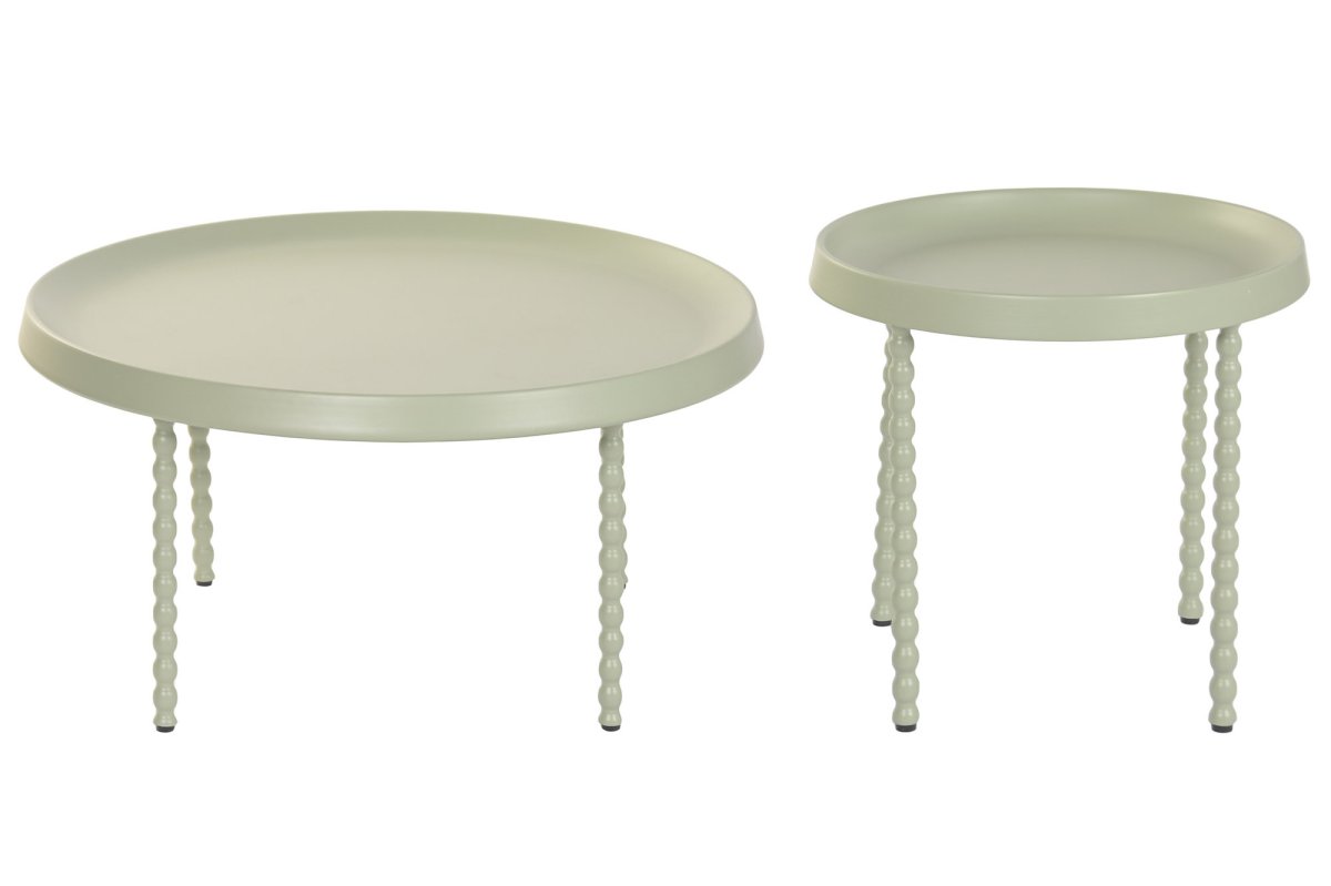Set de 2 Mesas Auxiliares Redondas de Metal Verde Menta con Patas de Bolas