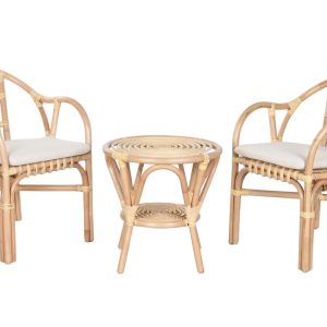 Set de Jardín Ratan Natural con Sillones y Mesa Auxiliar