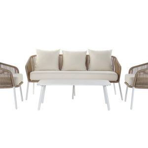 Set de Salón Exterior de Aluminio y Cuerda Beige