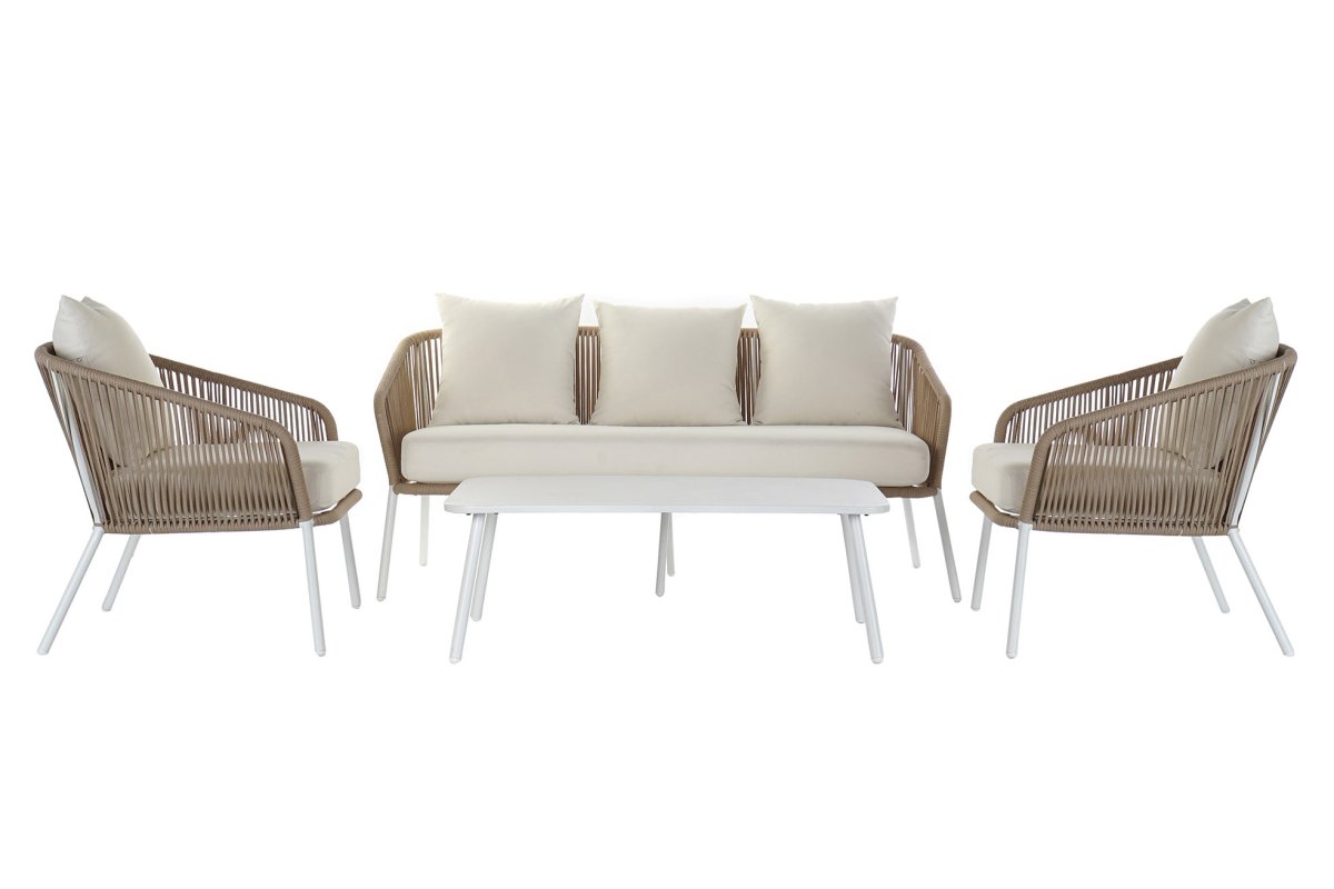 Set de Salón Exterior de Aluminio y Cuerda Beige