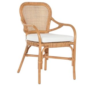 Silla de comedor Bambú y Ratán con Cojín Blanco