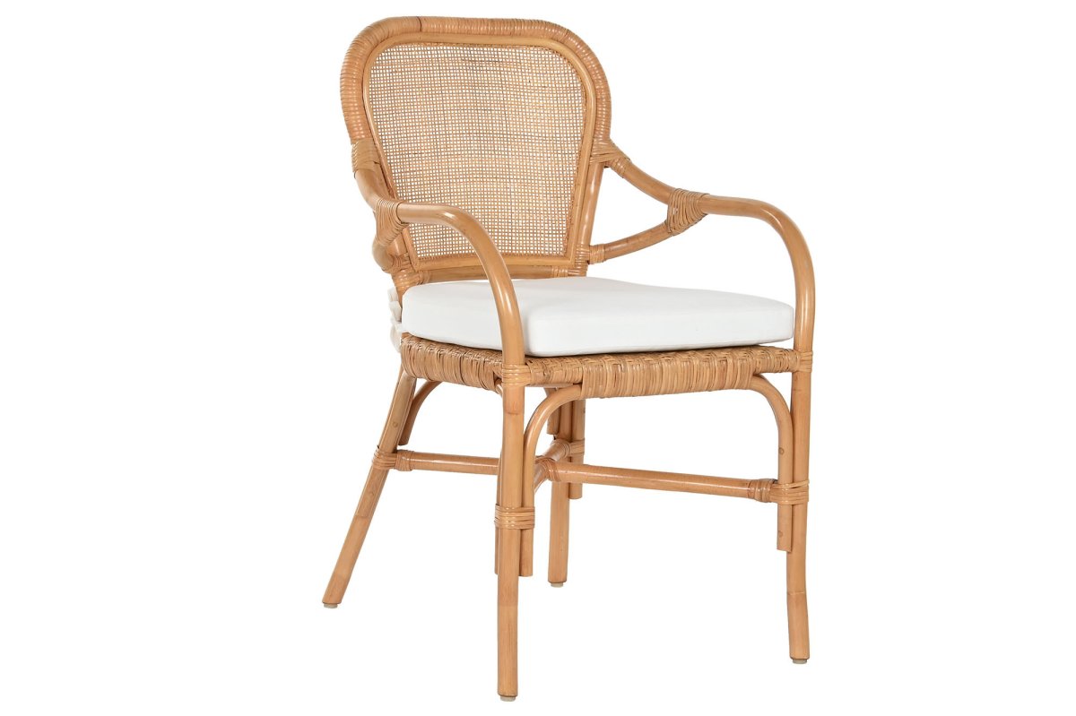 Silla de comedor Bambú y Ratán con Cojín Blanco - Imagen 2