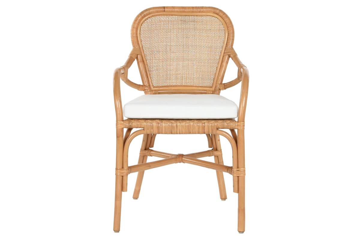 Silla de comedor Bambú y Ratán con Cojín Blanco - Imagen 3