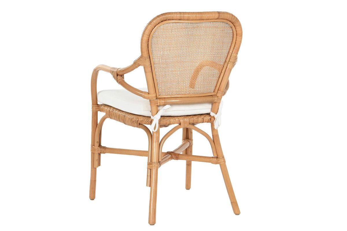 Silla de comedor Bambú y Ratán con Cojín Blanco - Imagen 4