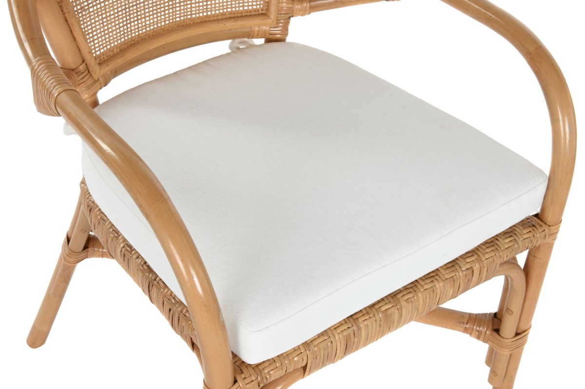 Silla de comedor Bambú y Ratán con Cojín Blanco - Imagen 5