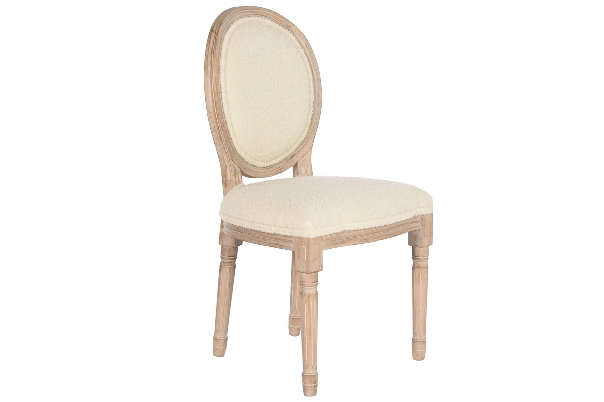 Silla de Comedor Clásica Luis XVI en Hevea y Bouclé Crudo