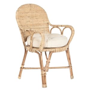 Silla Comedor Ratán y Bambú Natural con Cojín Cremoso