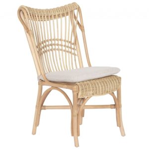 Silla de Comedor de Ratán Natural con Cojín Beige
