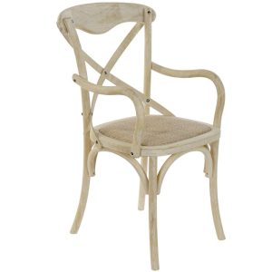 Silla Crossback de Olmo y Ratán Envejecido con Reposabrazos
