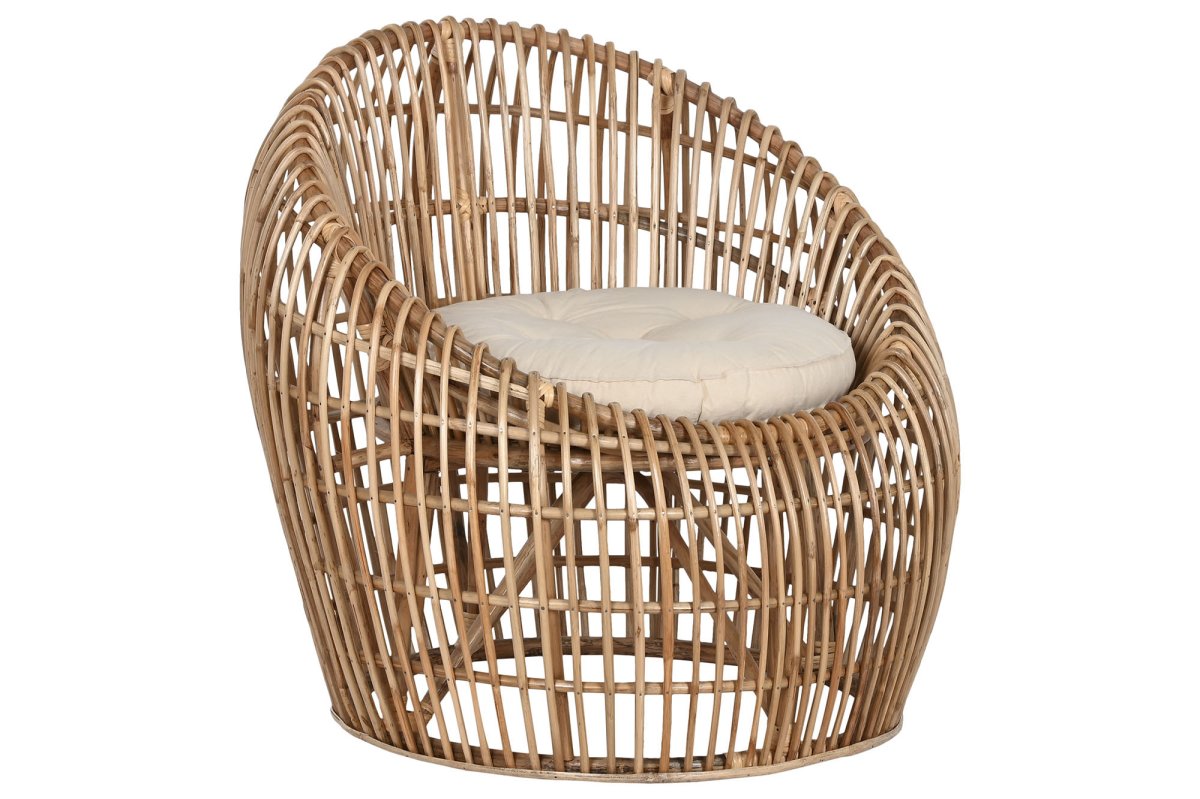 Silla de Ratán y Bambú Envolvente Natural con Cojín