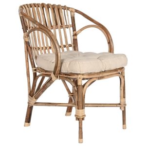 Silla de Ratán y Bambú Natural con Cojín Capitoné