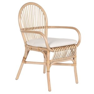Silla de Ratán Natural con Cojín Blanco Crudo