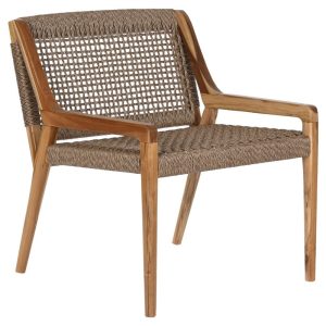 Silla de Teca Natural y Fibra Marrón Trenzada para Salón
