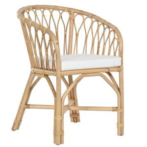 Sillón de Bambú y Ratán Natural con Cojín Blanco