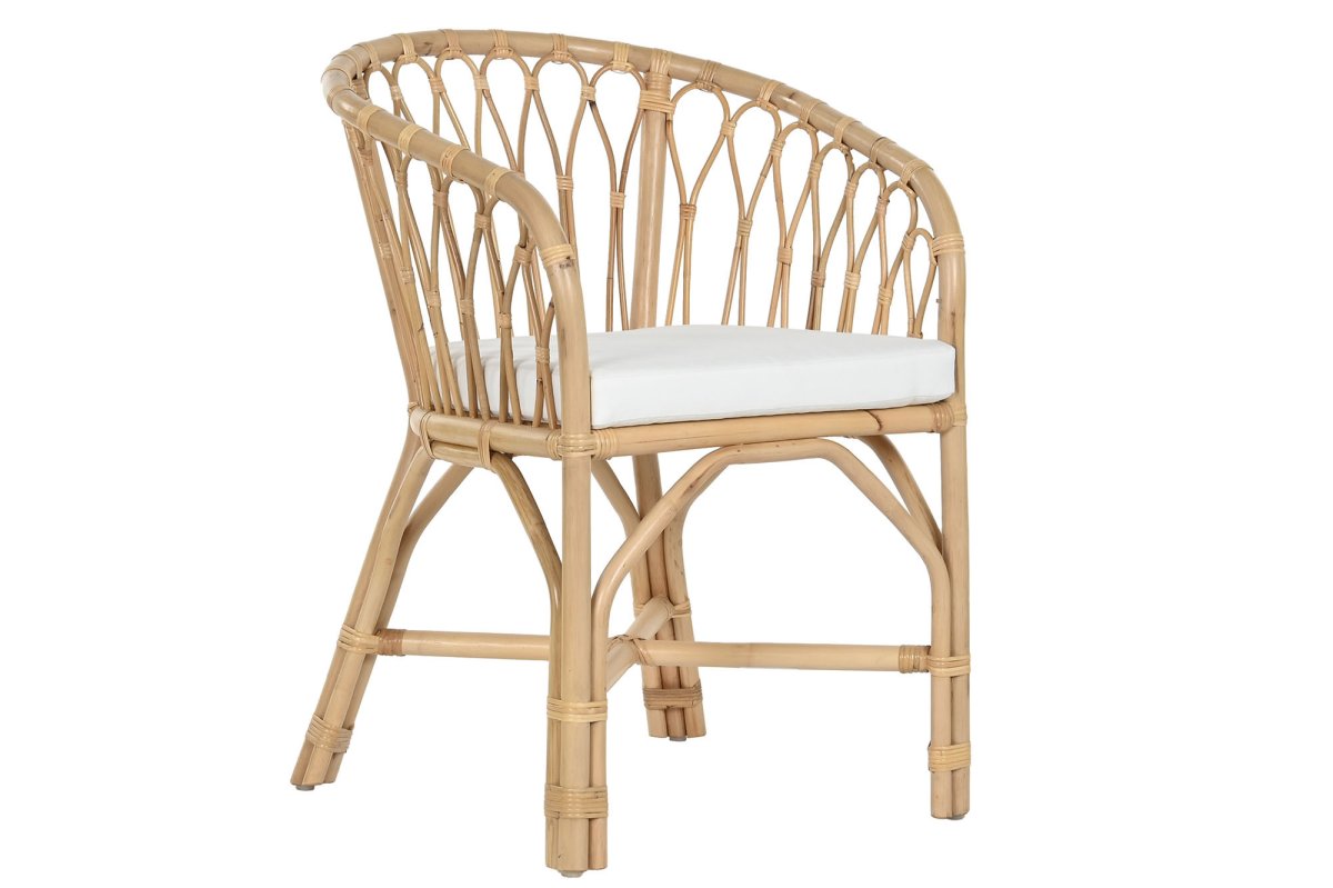 Sillón de Bambú y Ratán Natural con Cojín Blanco