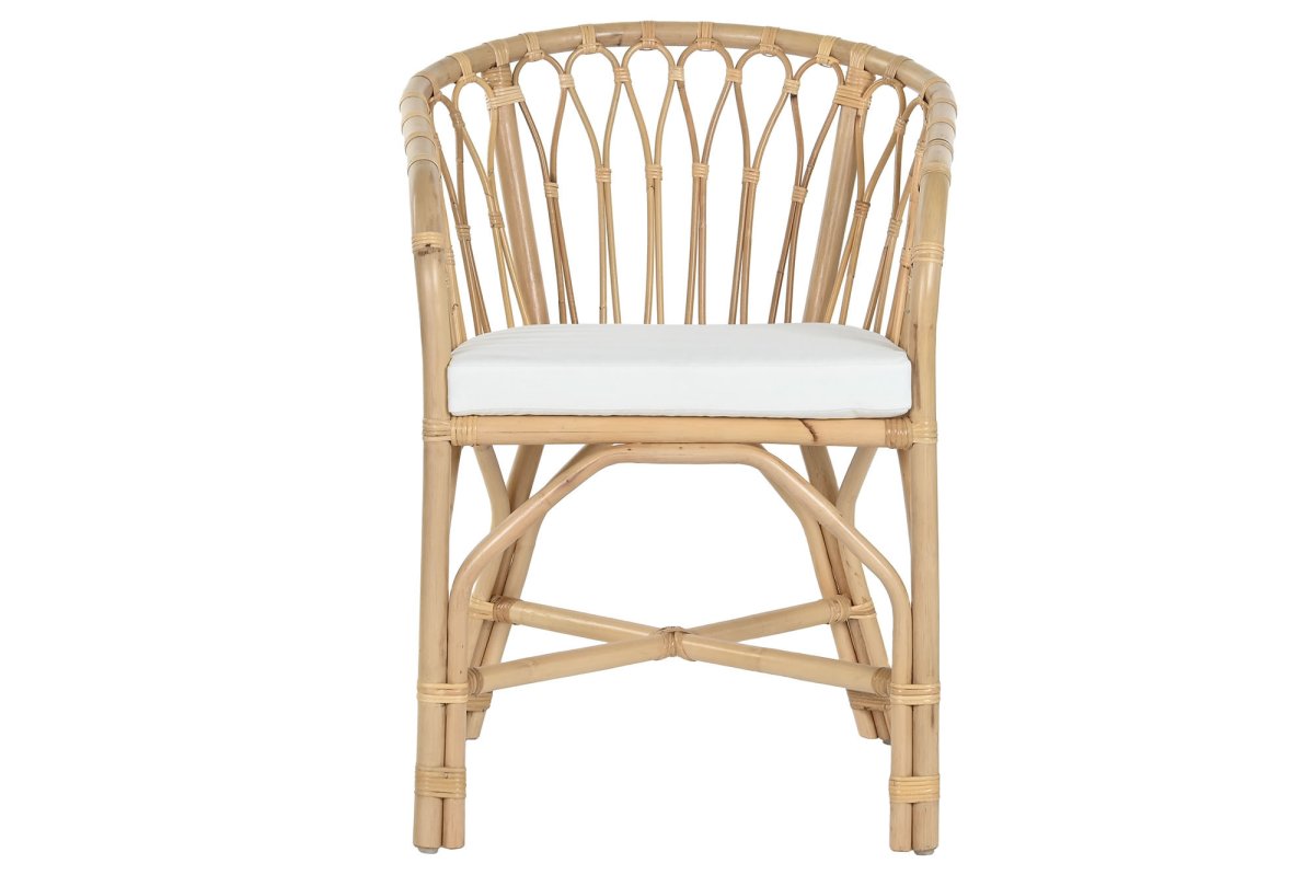 Sillón de Bambú y Ratán Natural con Cojín Blanco - Imagen 3