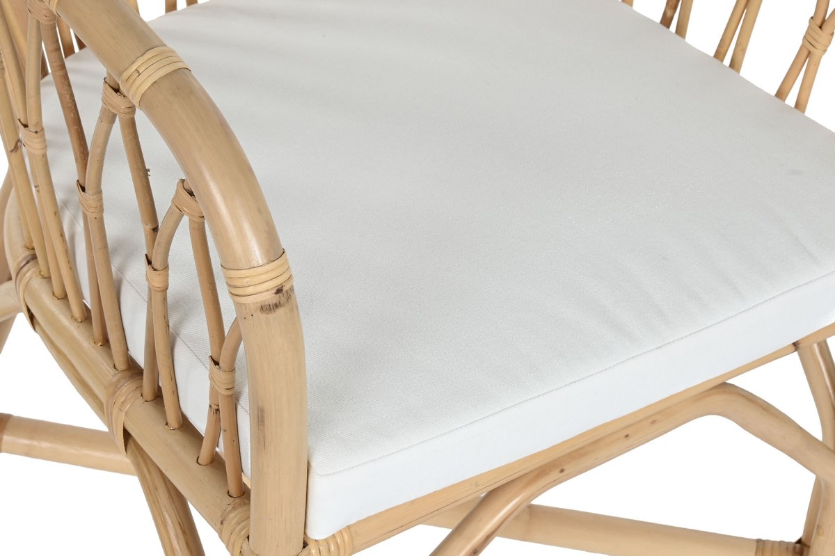 Sillón de Bambú y Ratán Natural con Cojín Blanco - Imagen 5
