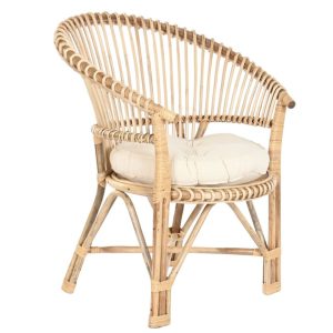Sillón de Bambú y Ratán Natural con Cojín Crudo
