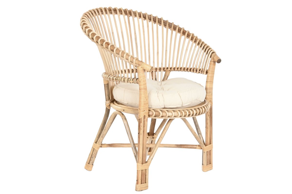 Sillón de Bambú y Ratán Natural con Cojín Crudo