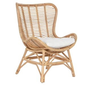 Sillón de Bambú y Ratán Natural con Cojín Blanco Crudo