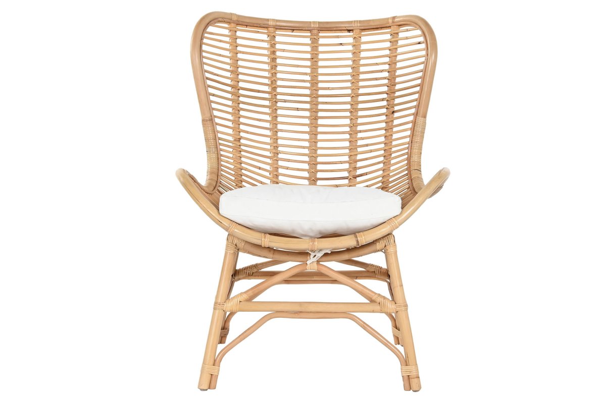 Sillón de Bambú y Ratán Natural con Cojín Blanco Crudo - Imagen 3