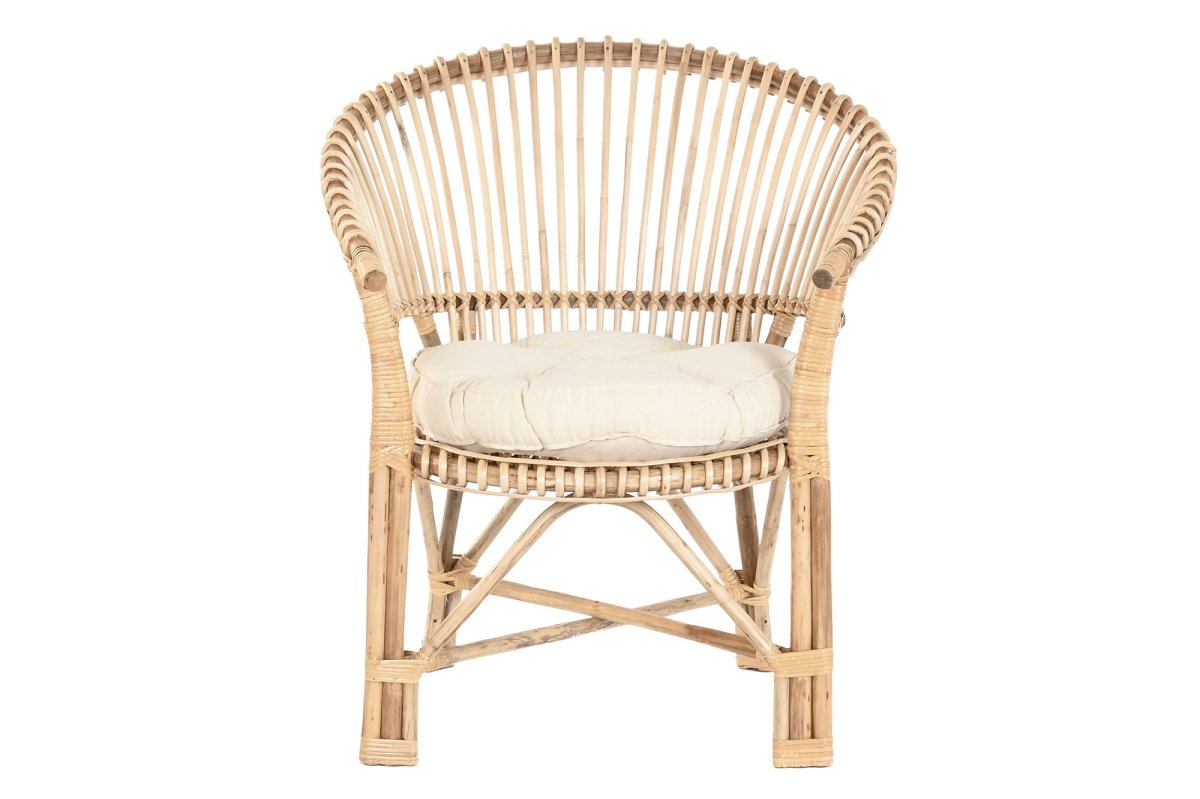 Sillón de Bambú y Ratán Natural con Cojín Crudo - Imagen 4