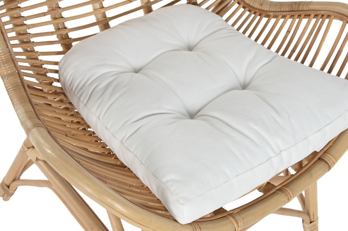 Sillón de Bambú y Ratán Natural con Cojín Blanco Crudo - Imagen 5