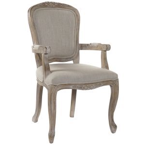 Sillón Butaca Lino Beige y Madera Decapada Estilo Clásico