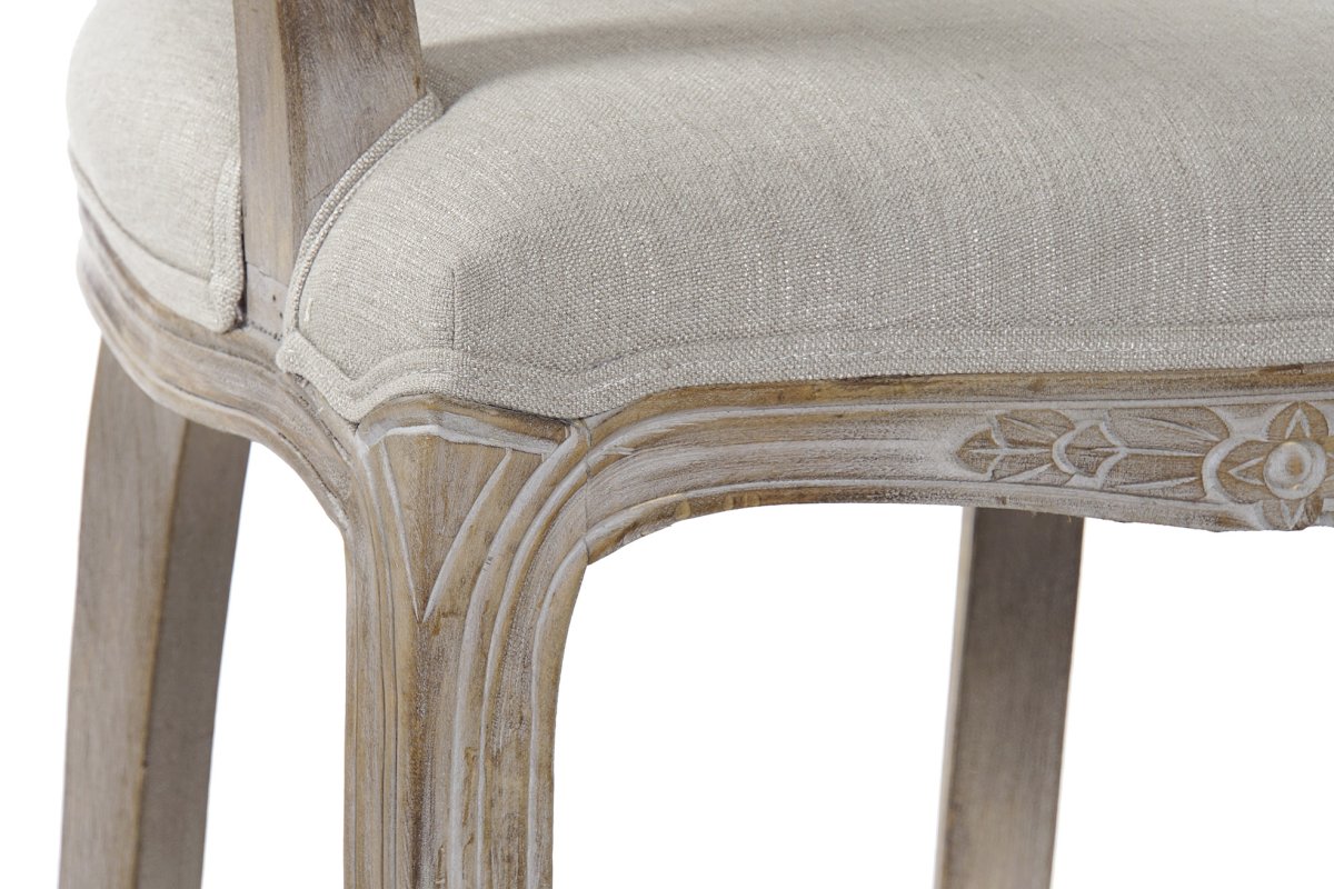 Sillón Butaca Lino Beige y Madera Decapada Estilo Clásico - Imagen 3