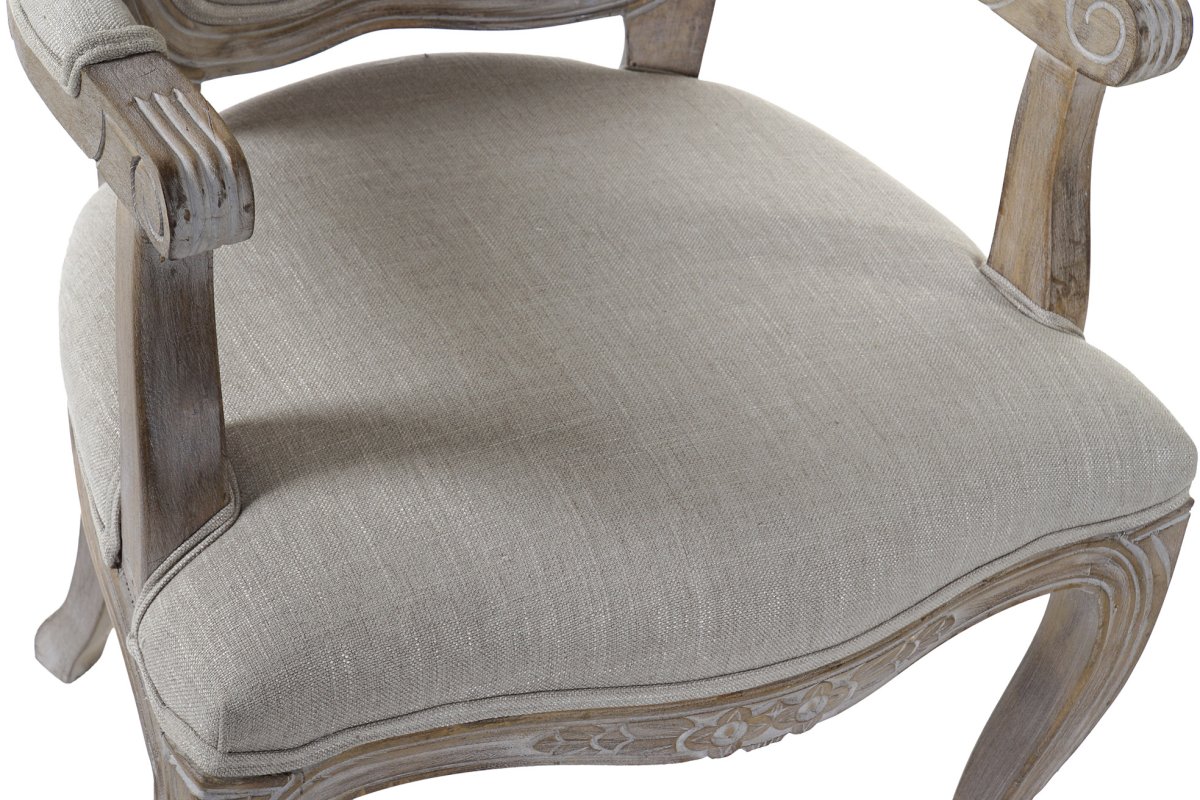 Sillón Butaca Lino Beige y Madera Decapada Estilo Clásico - Imagen 5