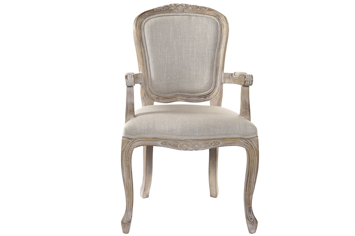 Sillón Butaca Lino Beige y Madera Decapada Estilo Clásico - Imagen 6