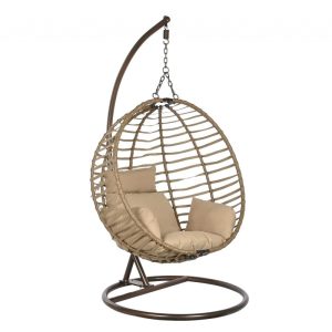 Sillón Colgante de Jardín con Ratán Sintético y Cojines Beige