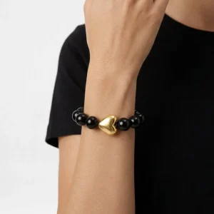 Pulsera Fabrizio Marcantelli Bolas Negras Corazon